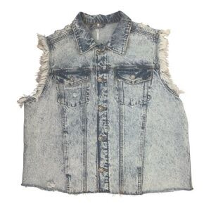Free People Women's Frayed Blue Denim Sleeveless Vest Size M